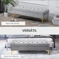 HOMCOM Banco de Pé de Cama com Assento Acolchoado e Pés Metálicos Banco para Entrada Corredor Capacidade 120 kg 118x45x42 cm Cinza(m-4)