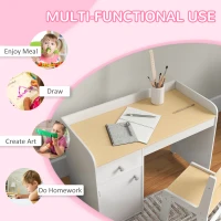 ZONEKIZ Kids Desk and Chair Set for 3-6 Years with Storage Drawer, Study Table and Chair for Children - White(m-5)