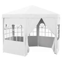 Outsunny 4m Hexagonal Gazebo Canopy Party Tent, Includes 6 Removable Side Walls for Outdoor Events, with Windows and Doors, White