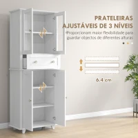 HOMCOM Armário de Cozinha Móvel Auxiliar de Cozinha com 2 Portas de Vidro Gaveta e Prateleiras Ajustáveis 61x35x168,5 cm Branco(m-5)