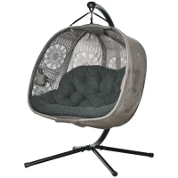 Outsunny Wiszący Fotel dla 2 Osób z Poduszkami, Składany, Kwiatowy Motyw, Stalowy Stelaż(m-10)