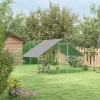 PawHut Walk In Chicken Run with Chicken Activity Shelf and Cover, 3 x 4 x 2m(m-2)