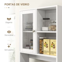 HOMCOM Armário de Cozinha com 2 Armários com Portas de Vidro Temperado 2 Compartimentos Abertos 4 Gavetas e Prateleiras Ajustáveis 60x35x180 cm Branco(m-6)