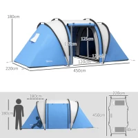 Outsunny Camping Tent with 2 Bedrooms and Living Area, 3000mm Waterproof Family Tent, for Fishing Hiking Festival, Blue(m-3)