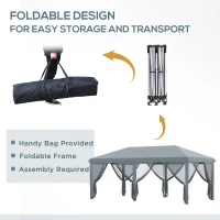 Outsunny 3 x 6m Pop Up Gazebo, Outdoor Canopy Shelter, Marquee Party Wedding Tent with 6 Mesh Walls and Carry Bag, Grey(m-5)