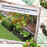 Outsunny Conjunto de 2 Caixas de Plantio de Exterior em Aço Caixas de Cultivo Retangulares para Jardim 100x60x30 cm Cinza Escuro(m-4)