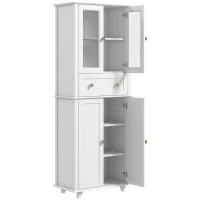HOMCOM Armário de Cozinha Móvel Auxiliar de Cozinha com 2 Portas de Vidro Gaveta e Prateleiras Ajustáveis 61x35x168,5 cm Branco(m-11)