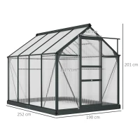 Outsunny 6 x 8ft Polycarbonate Greenhouse, Large Walk-In Green House with Slide Door and Window, Garden Plants Grow House with Aluminium Frame and Foundation, Grey(m-3)