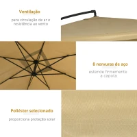 Outsunny Chapéu de Sol de Jardim Chapéu de Sol Excêntrico com Rede Mosquiteira Manivela e Base Cruzada 295x295x260 cm Bege(m-6)