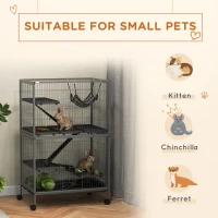PawHut Small Animal Cage for Chinchilla Ferret Kitten on Wheels with Hammock Removable Tray, Grey(m-4)