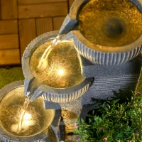 Outsunny Tuinfontein Viertraps Waterval Fontein 57cm Hoogte Zonne-energie LED's voor Tuin, Donkergrijs(m-8)