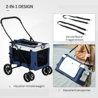 PawHut Hundbuggy Haustierbuggy Haustiertransporter bis 10kg klappbar verstellbare Trageriemen abnehmbarer Korb 81 x 58 x 97,5 cm Schwarz + Blau + Weiß(m-5)