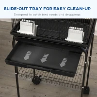 PawHut Metal Bird Cage with Plastic Swing, Perch, Food Container, Tray, Handle, for Finches, Canaries, Budgies, 50.5 x 40 x 63cm(m-5)