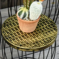 Outsunny Conjunto de 3 Mesas de Jardim Empilháveis Mesas Auxiliares Redondas com Estrutura Metálica e Tampo Imitação Vime Preto(m-7)