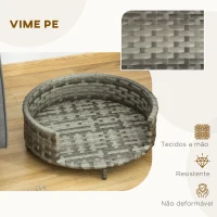 PawHut Sofá Cama para Cães e Gatos de Vime PE Cama Elevada Redonda para Animais de Estimação com Almofada Suave Lavável para Interior e Exterior 60x60x20cm Cinza(m-6)