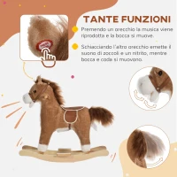 HOMCOM Cavallo a Dondolo Giocattolo con Suoni Realistici per Bambini 36-72 Mesi, Include 2 Batterie AA, Marrone(m-5)