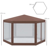 Outsunny Hexagonal Garden Gazebo - Patio Party Outdoor Canopy Tent Sun Shelter with Mosquito Netting and Zipped Door, Brown(m-3)