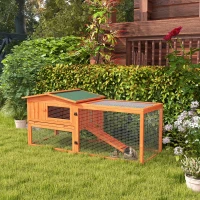 PawHut Rabbit Hutch with Run Wooden Guinea Pig Hutch Outdoor Bunny Cage Hide House with Sliding Tray, Hay Rack, Ramp, 156 x 58 x 68cm, Orange(m-2)