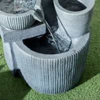 Outsunny Tuinfontein Viertraps Waterval Fontein 57cm Hoogte Zonne-energie LED's voor Tuin, Donkergrijs(m-9)