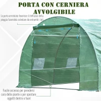 Outsunny Serra per Piante a Tunnel, Serra per Orto da Esterno con Porta Avvolgibile e 8 Finestre, 6x3x2 m, in Acciaio e PE, Verde(m-5)
