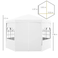 Outsunny 4m Hexagonal Gazebo Canopy Party Tent, Includes 6 Removable Side Walls for Outdoor Events, with Windows and Doors, White(m-3)