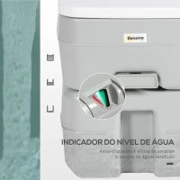 Outsunny Sanita Portátil 20L com Indicador de Nível Capacidade 150 kg para Campismo Viagem Idosos Caravana Barco 33x40x43 cm Cinza(m-5)