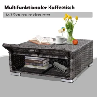 Outsunny Dreiteiliges Gartenmöbel Set, Sofa, Beistelltisch mit Stauraum, 5-Stufig Rückenlehne, PE-Rattan, Grau, (Sofa) 130 x 64 x 62 cm(m-6)