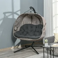 Outsunny Wiszący Fotel dla 2 Osób z Poduszkami, Składany, Kwiatowy Motyw, Stalowy Stelaż(m-2)