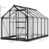Outsunny 6 x 10ft Polycarbonate Greenhouse, Large Walk-In Green House with Slide Door and Window, Garden Plants Grow House with Aluminium Frame and Foundation, Grey(m-3)