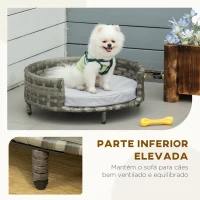 PawHut Sofá Cama para Cães e Gatos de Vime PE Cama Elevada Redonda para Animais de Estimação com Almofada Suave Lavável para Interior e Exterior 60x60x20cm Cinza(m-7)