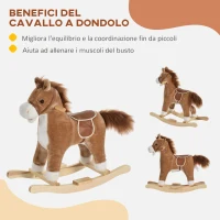 HOMCOM Cavallo a Dondolo Giocattolo con Suoni Realistici per Bambini 36-72 Mesi, Include 2 Batterie AA, Marrone(m-7)