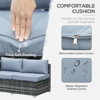 Outsunny 4 Pieces Rattan Garden Furniture Sets Wicker Patio Conservatory Dining Set with Corner Sofa Loveseat Coffee Table Cushions for Balcony Backyard Pool Grey(m-5)