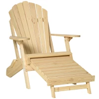 Outsunny Fotel Ogrodowy Adirondack z Podnóżkiem, Składany, Naturalne Drewno Sosnowe(m-1)