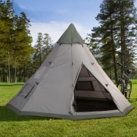 Outsunny 6-Person Outdoor Metal Frame Camping Tent w/ Carrier Bag Grey(m-2)