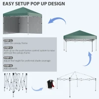 Outsunny 3 x 3 (M) Pop Up Gazebo with 2 Sidewalls, Leg Weight Bags and Wheeled Bag, Height Adjustable Party Tent Event Shelter for Garden, Patio, Green(m-5)