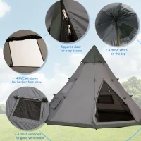 Outsunny 6-Person Outdoor Metal Frame Camping Tent w/ Carrier Bag Grey(m-5)
