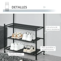HOMCOM Perchero con Zapatero Perchero Entrada Recibidor con 18 Ganchos 3 Estantes para Zapatos para Pasillo 67x30x185 cm Negro(m-5)