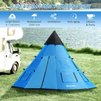 Outsunny 6 Men Tipi Tent, Camping Tent, Teepee Family Tent with Mesh Windows, Sewn-in Tent Floor, Two Doors and Carry Bag, Easy Set Up, for Hiking Picnics Outdoor Night, Blue(m-4)