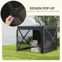 Outsunny Gazebo da Giardino 2x2.5 m Pieghevole con Tende e Zanzariere, Borsa di Trasporto, Nero(m-4)