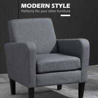 HOMCOM Modern Accent Chair, Occasional Chair with Rubber Wood Legs for Living Room, Bedroom, Grey(m-4)