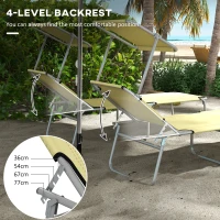 Outsunny Outdoor Foldable Sun Lounger Set of 2, 4 Level Adjustable Backrest Reclining Sun Lounger Chair with Angle Adjust Sun Shade Awning for Beach, Garden, Patio, Beige(m-4)