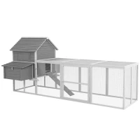 Pawhut Pollaio da Giardino con Casetta per Galline, Rampa e Area Aperta, 310.5x149.5x149cm, Grigio(m-1)