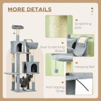 PawHut Copac pentru Pisici de Interior Turn de Catarat pentru Pisici Stalpi de Zgariat Covoare Hamac Perne Minge de Jucarie Gri accesorii animale feline sala de gimnastica pisoi lounge mobila sufragerie(m-5)