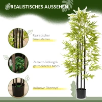 HOMCOM Kunstpflanze, künstlicher Bambus, inkl. Übertopf, 17 cm x 17 cm x 150 cm, Grün+ Braun + Schwarz(m-4)