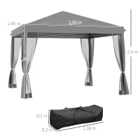 Outsunny 3 x 3 m Pop Up Gazebo, Garden Tent with Removable Mesh Sidewall Netting, Carry Bag for Backyard Patio Outdoor Light Grey(m-3)