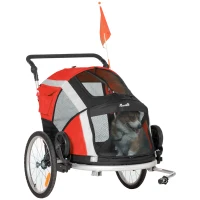 PawHut Reboque de Bicicleta para Cães Dobrável 2 em 1 Carrinho para Cães de Alumínio com Guiador Ajustável Bandeira e 6 Refletores Carga Máxima 40kg 150x82x98cm Vermelho(m-10)