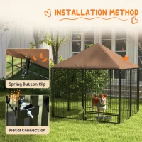 PawHut Outdoor Dog Kennel Puppy Play Pen with Canopy Garden Playpen Fence Crate Enclosure Cage Rotating Bowl 141 x 141 x 151 cm(m-7)