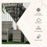 Outsunny 3 pcs PE Rattan Wicker Garden Furniture Patio Bistro Set - Weave Conservatory Sofa, Storage Table, and Chairs Set, Blue(m-4)