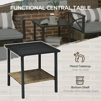 Outsunny 5 Piece PE Rattan Garden Furniture Set - Includes 2 Armchairs, 2 Stools, and Steel Tabletop with Wicker Shelf, Padded Outdoor Seating, Grey(m-5)