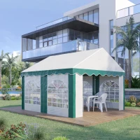 Outsunny 4 x 4m Garden Gazebo with Sides - Galvanised Marquee Party Tent Featuring Four Windows and Double Doors, Ideal for Parties, Weddings, and Events(m-10)
